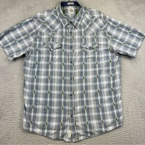 Moon Shine Pearl Snap Shirt Mens Large Blue Plaid Cactus Regular Fit‎ Western